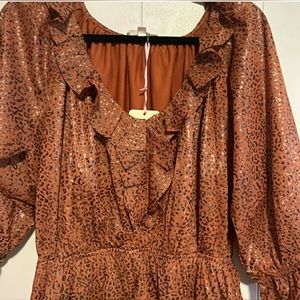 Brown Shiny Leopard Blouse
